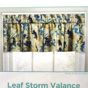 Waverly Leaf Storm Valance 52x18 Indigo Blue Gold Abstract Cotton Rod and Pocket